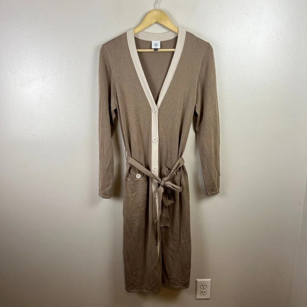 Cabi Genteel Sweater Cardigan Size Medium Long Duster Button Front l Brown 6161